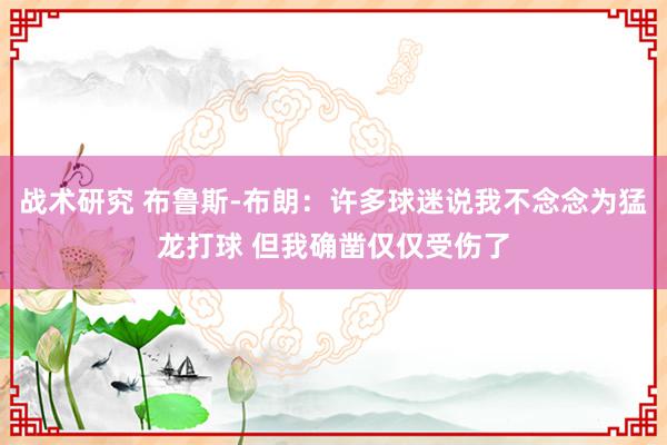 战术研究 布鲁斯-布朗：许多球迷说我不念念为猛龙打球 但我确凿仅仅受伤了