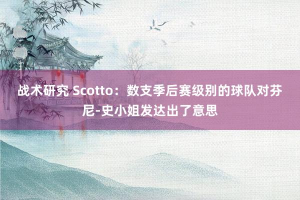 战术研究 Scotto：数支季后赛级别的球队对芬尼-史小姐发达出了意思