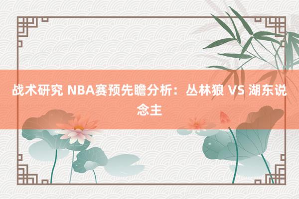 战术研究 NBA赛预先瞻分析：丛林狼 VS 湖东说念主