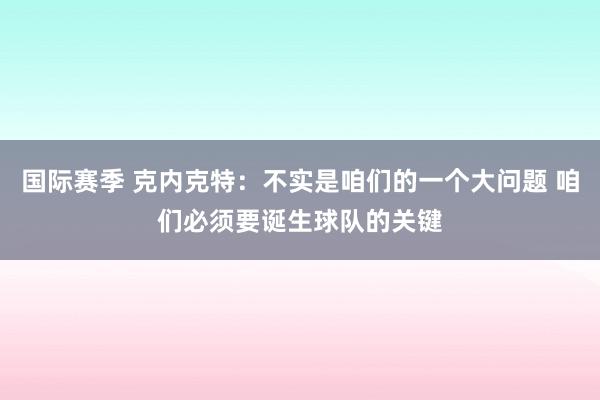 国际赛季 克内克特：不实是咱们的一个大问题 咱们必须要诞生球队的关键